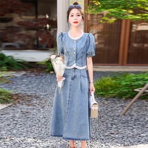 小香风牛仔套装女2025夏季新款高端气质洋气减龄薄款半身裙两件套图片