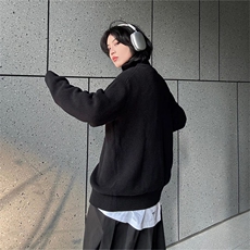 抖音得物保暖立领拉链针织外套秋冬宽松慵懒风纯色毛衣上衣AM02，男装针织衫/毛衣，电商A443