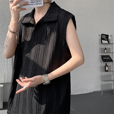 8XL-M夏竖条纹纯棉背心男韩版宽松坎肩休闲运动午休T恤肌理DX333，男装背心/马甲，电商D206-1