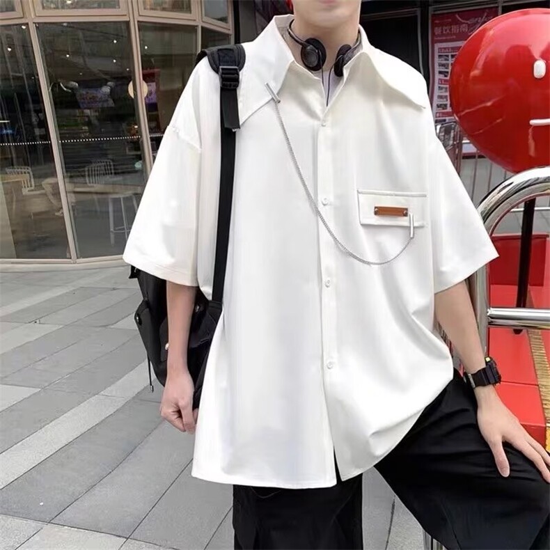 男生短袖衬衫夏季简约印花t恤半袖青少年美式高街翻领衬衣服K,男装T恤,星座506A
