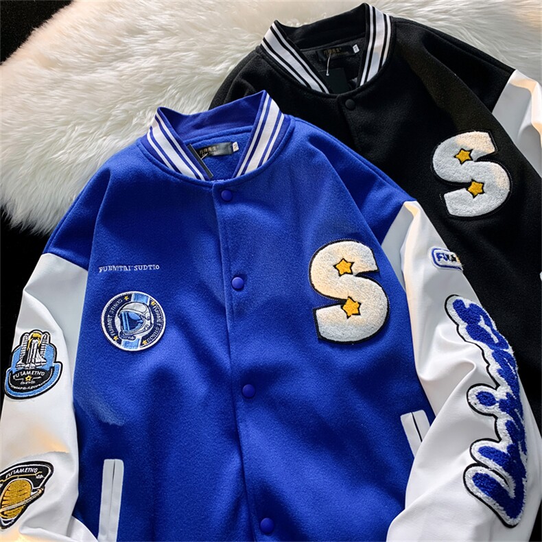 克莱因蓝新款2022美式棒球服春秋情侣毛巾绣外套夹克潮 W2691-P65图片