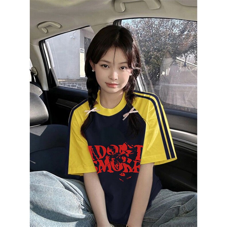 夏季美式高街重磅纯棉三条杠织带插肩撞色男女短袖T恤CZ96-特P25,男装T恤,电商A486