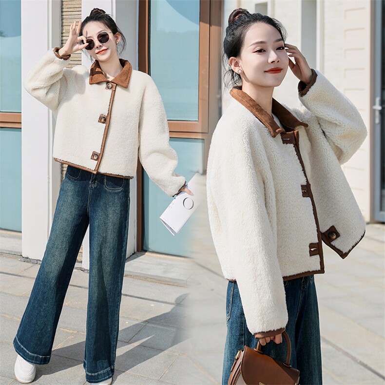 双面可穿麂皮绒上衣女秋季2024新款小个子冬季加绒加厚仿羊羔毛外套，女装羊羔毛/颗粒绒，曼娅璐