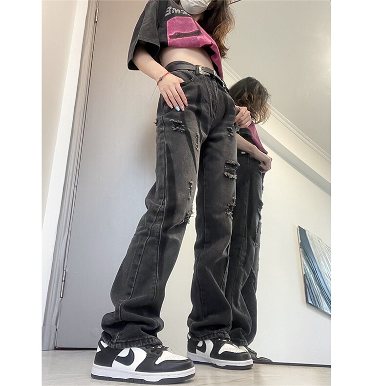 B221美式ins高街小众个性男女破洞牛仔裤LK23001-P65控88,男装牛仔裤,电商B221