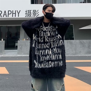2024秋冬款潮牌美式高街复古印花毛衣男女宽松针织外套图片