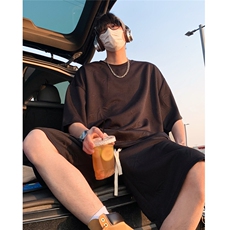 夏装短袖T恤短裤情侣套装宽松竹子提花休闲运动套装TZ866-特P50，男装T恤，电商A006