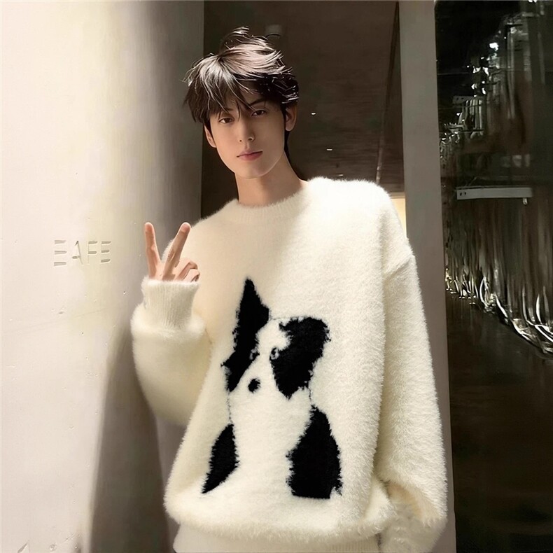 203-6A407P49特美式卡通小狗图案圆领针织衫,男装针织衫/毛衣,星座203-6(原电商259)
