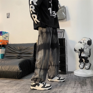 宽松扎染阔腿裤欧美vibe裤子高街潮ins牛仔裤男N8085-p45 加绒p55图片