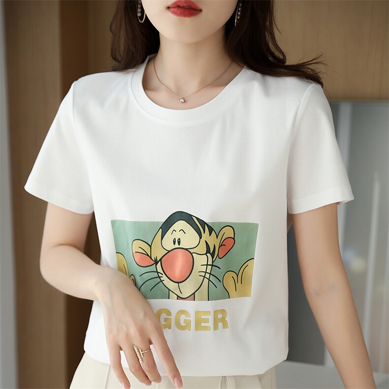 跳跳虎烫画夏季时尚小众个性棉T,女装T恤,元素羊绒