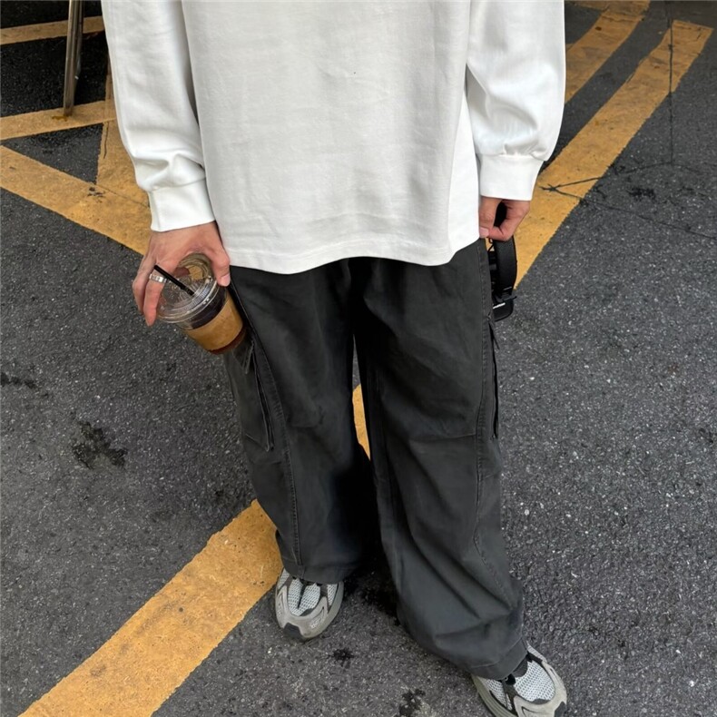 2025夏季美式复古水洗多口袋工装牛仔裤男女潮牌宽松休闲阔腿裤子,男装牛仔裤,星座506A