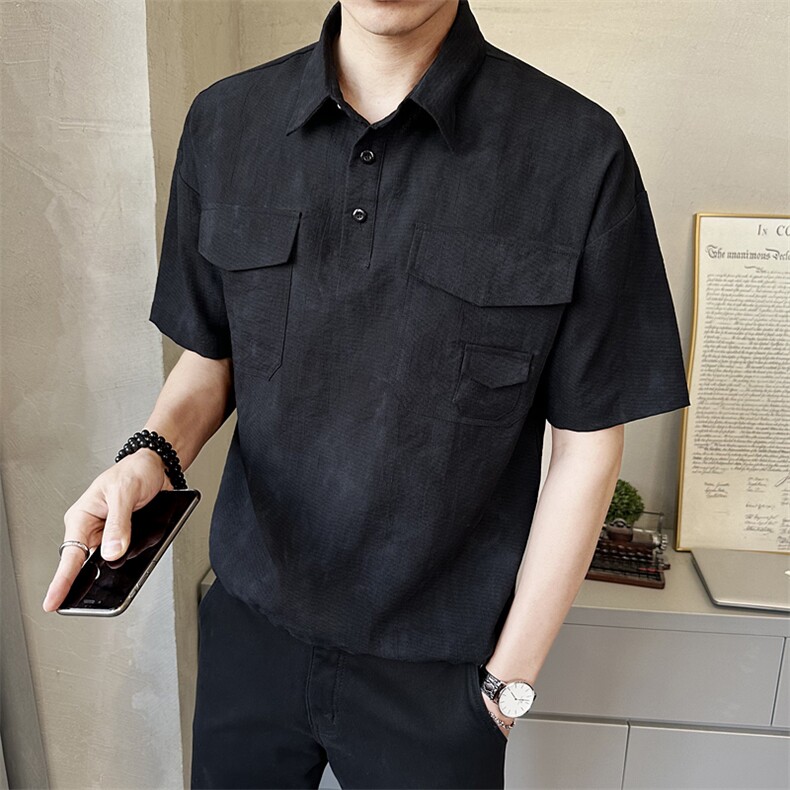 夏季新款男士中袖衬衫时尚百搭休闲衬衣薄款上衣C5286-P58图片