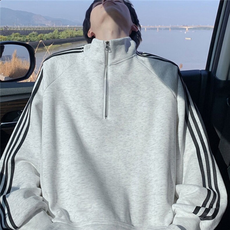 wassuphappy美式半拉链卫衣男秋冬季潮牌条纹休闲外套宽松上衣服,男装卫衣,星座715-7