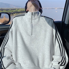 wassuphappy美式半拉链卫衣男秋冬季潮牌条纹休闲外套宽松上衣服，男装卫衣，星座715-7