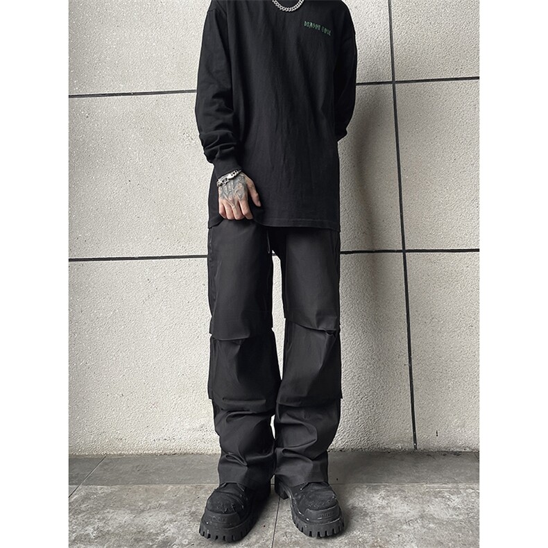 B221美式ins街头hiphop刺绣宽松褶皱休闲裤子LK23123-P60控78,男装休闲裤,电商B221