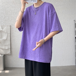 8XL-M 特大码短T恤泡泡袖肌理感冰丝短袖衬衫上衣五分袖DX322P25图片