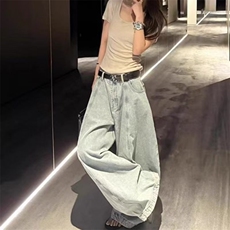 春秋季新款水洗美式高街阔腿牛仔裤女款宽松高腰设计显瘦拖地长裤，男装牛仔裤，星座813-2