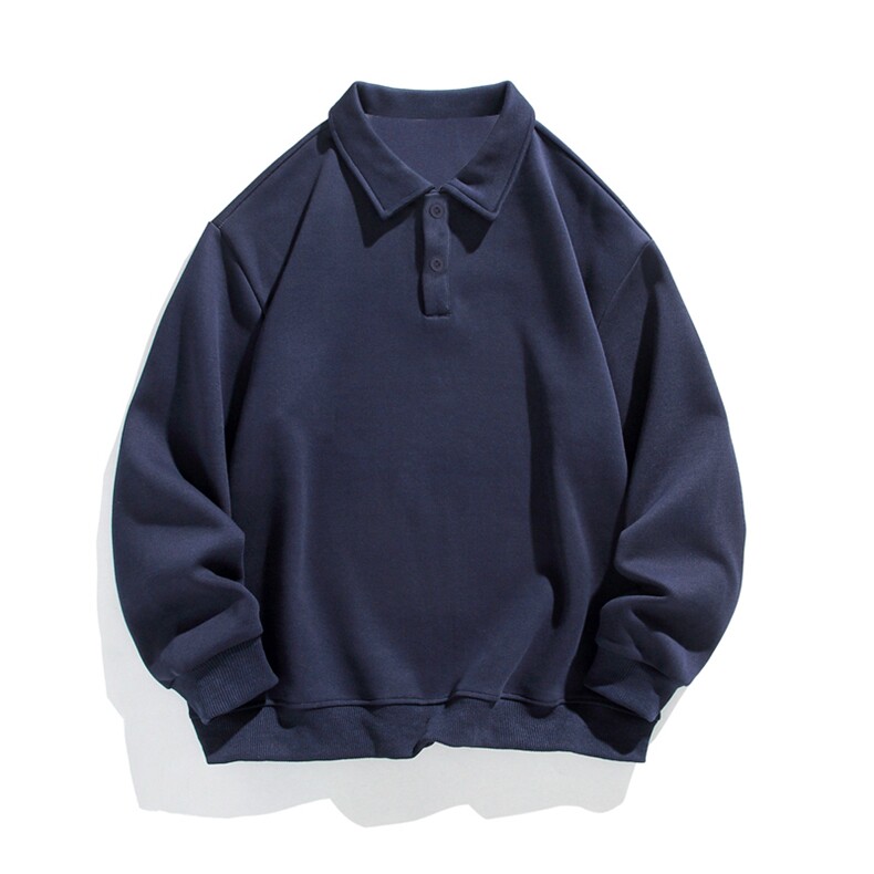抖音得物高品质二开230克精梳珠地光版纯色宽松长袖T恤翻领POLO衫,男装T恤,电商A486