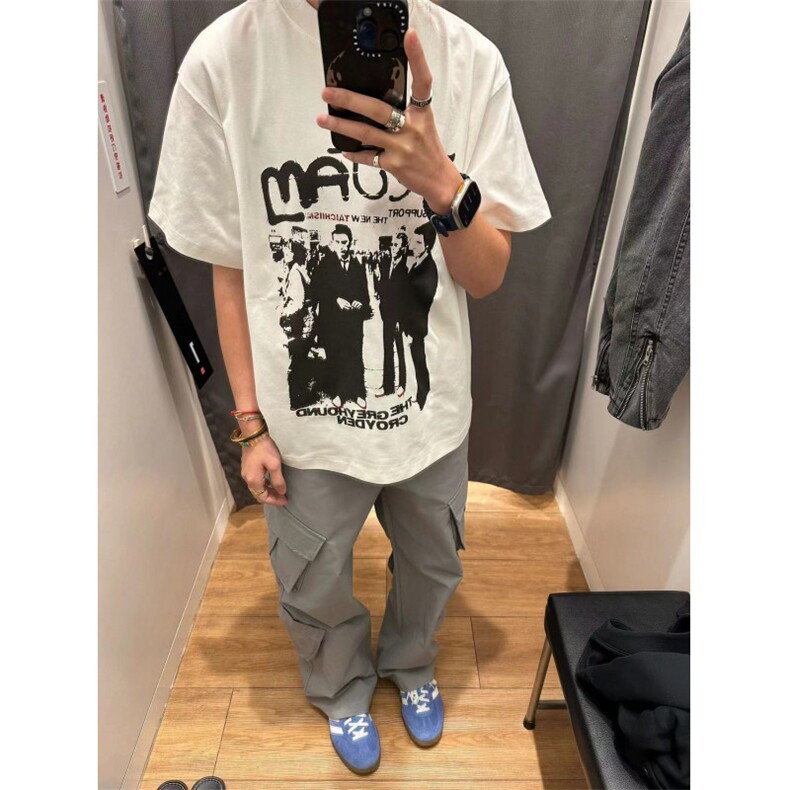 T0208-P25美式复古人像剪影纯棉短袖男女同款上衣宽松款潮,男装T恤,星座617A-2