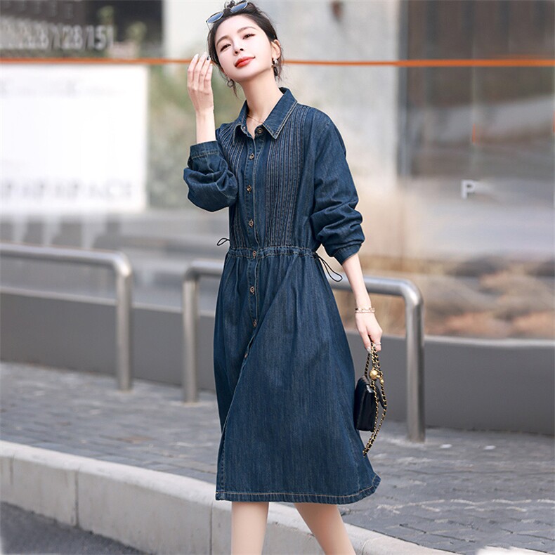 欧货牛仔连衣裙女2025春季新款时尚减龄复古港风宽松显瘦衬衫裙子,女装连衣裙,丽影随形