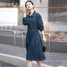 欧货牛仔连衣裙女2025春季新款时尚减龄复古港风宽松显瘦衬衫裙子，女装连衣裙，丽影随形