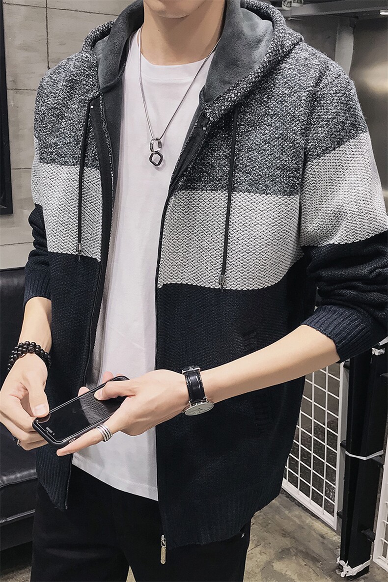 控价89针织衫男士开衫潮流秋冬外套加绒加厚线衣男装毛衣8029p65,男装针织衫/毛衣,电商A102