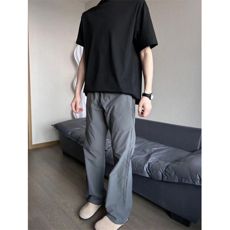 网图弯刀bootcut夏季肌理高级宽松微喇直筒显瘦休闲长裤P28,男装休闲裤,电商C306-1