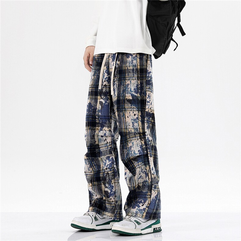 2026港风小香风扎染抽绳休闲裤膝盖褶皱大码M-5XL工装裤77937P45，男装工装外套，星座227-7