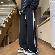 抖音品质秋季新款美式运动织带条纹宽松卫裤B315-K159-特p40控78，男装休闲裤，电商B315