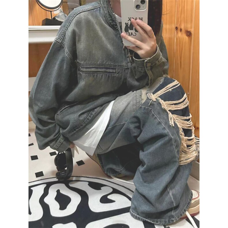 【有货】美式复古水洗做旧牛仔外套男女春秋工装夹克JK05WW-特P68,男装夹克,星座1007（原301D）