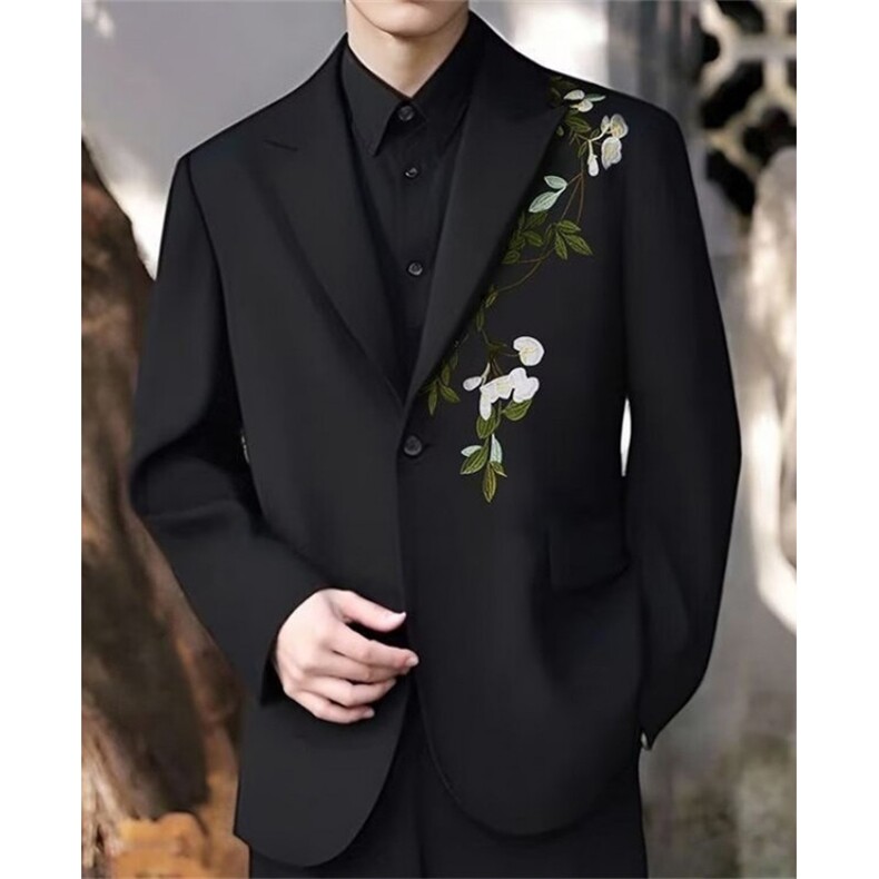 秋季新中式重工刺绣玉兰花中山装西服外套男复古痞帅西服XZ105,男装西服,星座1116A（原606A-3）