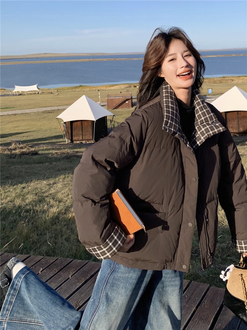 现货90白鸭绒2025年新款羽绒服拼接外套,女装羽绒服,牡丹诺