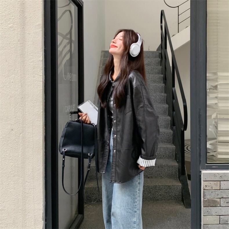 酷飒风黑色皮衣外套女秋季2025新款减龄气质高级感休闲松弛感夹克,女装皮衣,欣美人