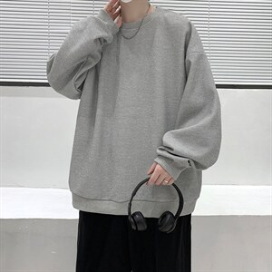 华夫格卫衣圆领卫衣男大码长袖t恤男外套 HW76099-P30加绒款-P40图片