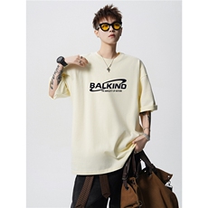 230克纯棉落肩宽松短袖白墨印花T恤B219A-T2528-P25限38，男装T恤，电商B219A