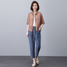 时尚休闲女装套装夏季宽松显瘦牛仔裤两件套，女装套装/套裙，悦见她