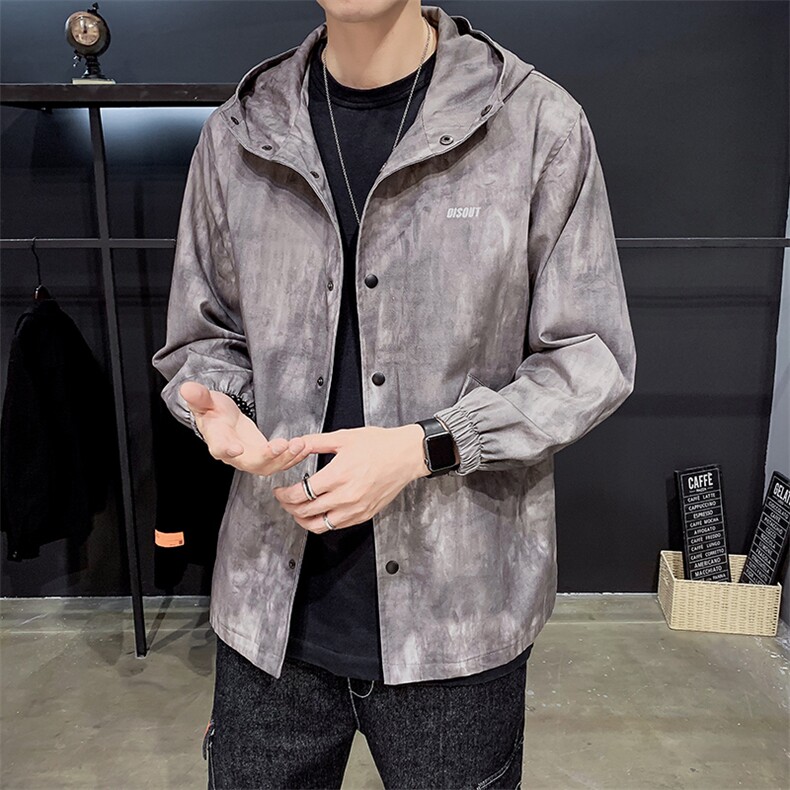 【】A003-HF9015-P125秋装新款扎染绣花连帽风衣木木1，男装风衣，电商A003