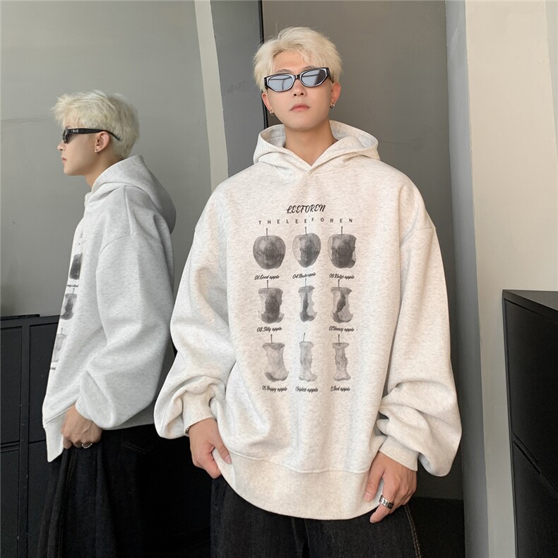 美式复古灰色印花连帽卫衣男女秋季宽松情侣套头帽衫W501-p45,男装卫衣,电商C307