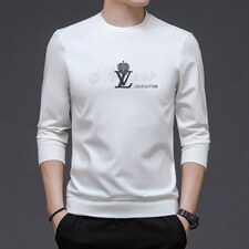 春秋季2023新款印花薄卫衣圆领宽松免烫中年商务休闲男士上衣，男装卫衣，电商B212（原钱塘6029）