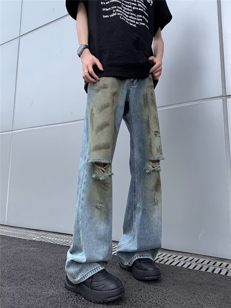 美式高街牛仔裤男潮牌破洞休闲裤N8515/P48,男装牛仔裤,电商D202-1