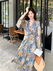 法式复古碎花连衣裙女夏季新款度假风森系小众收腰显瘦气质长裙子，女装连衣裙，浙宝210（原浙宝191）