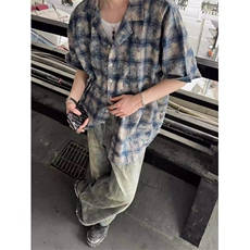 扎染格子衬衫男高级感美式复古潮牌痞帅春秋衬衣外套上衣CXR909，男装衬衫，星座1116A（原606A-3）