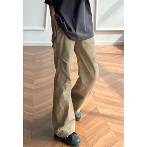 美式暗纹扎染工装裤男女款斜切弯刀裤子cleanfit微喇长裤KZ130