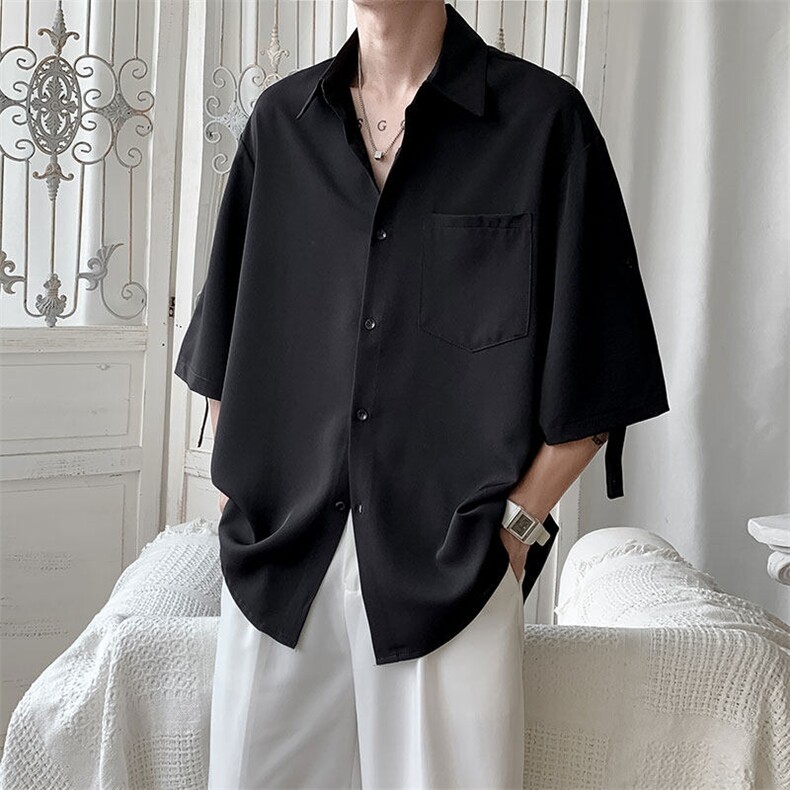 短袖衬衫男夏季新款港风宽松冰丝大码五分袖衬衣CS012-P35，男装衬衫，星座214-3