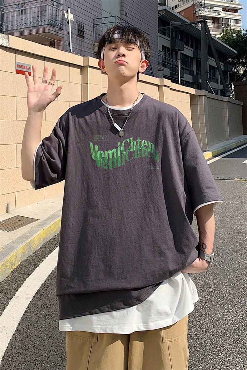 不断货纯棉重磅潮牌潮流青少年宽松圆领短袖T恤B219-Y225-P25,男装T恤,电商B219