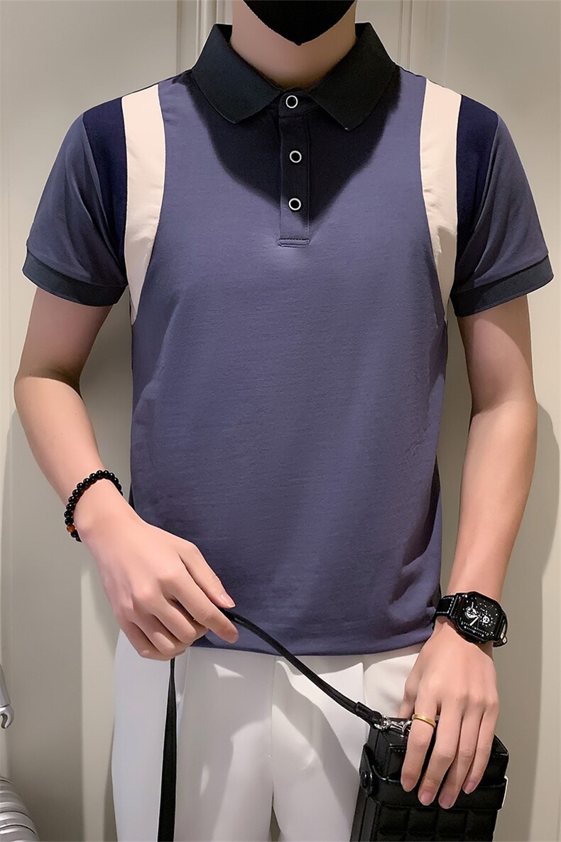 社会小伙夏季男休闲短袖POLO衫撞色修身翻领T恤A319-P55控78,男装T恤,星座210-3