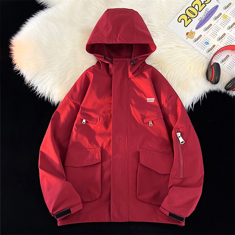 情侣款夹克春季工装潮户外刺绣冲锋衣男连帽外套A266-JK8019-P55,男装夹克,电商A266