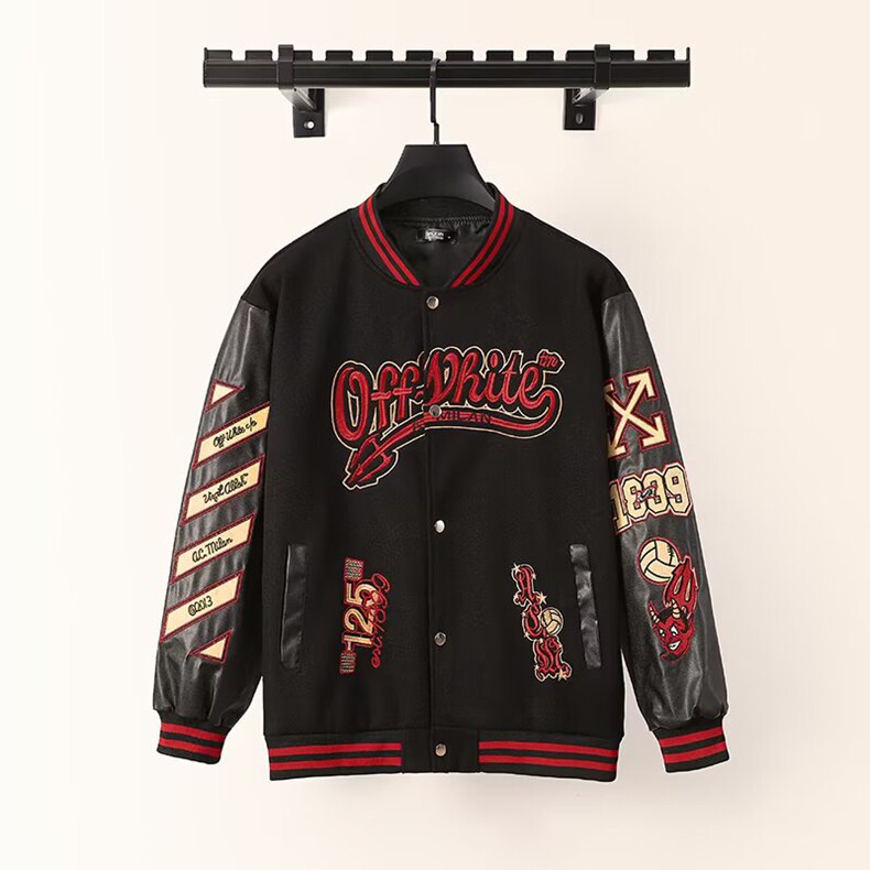 美式复古黑红拼接刺绣棒球服男女款春秋休闲宽松潮牌明星同款夹克，男装夹克，星座218-8