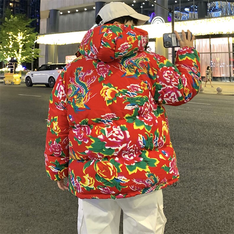 MY206新中式连帽团队表演出汉服大花棉袄棉服上款大差价,男装棉衣,星座115A(原星座507）