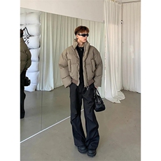 现货5W件冬季三防重磅硬挺boxy短款羽绒立领PU皮棉衣外套加厚棉服，男装棉衣，电商A486