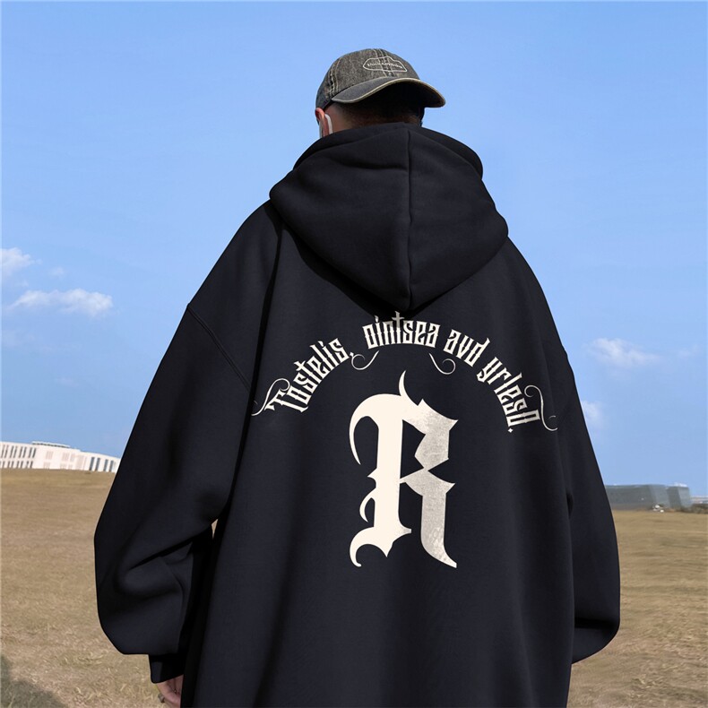 ！秋季重磅宽松大码港风R印花连帽卫衣LW73-特p35,男装卫衣,星座508（原C305）